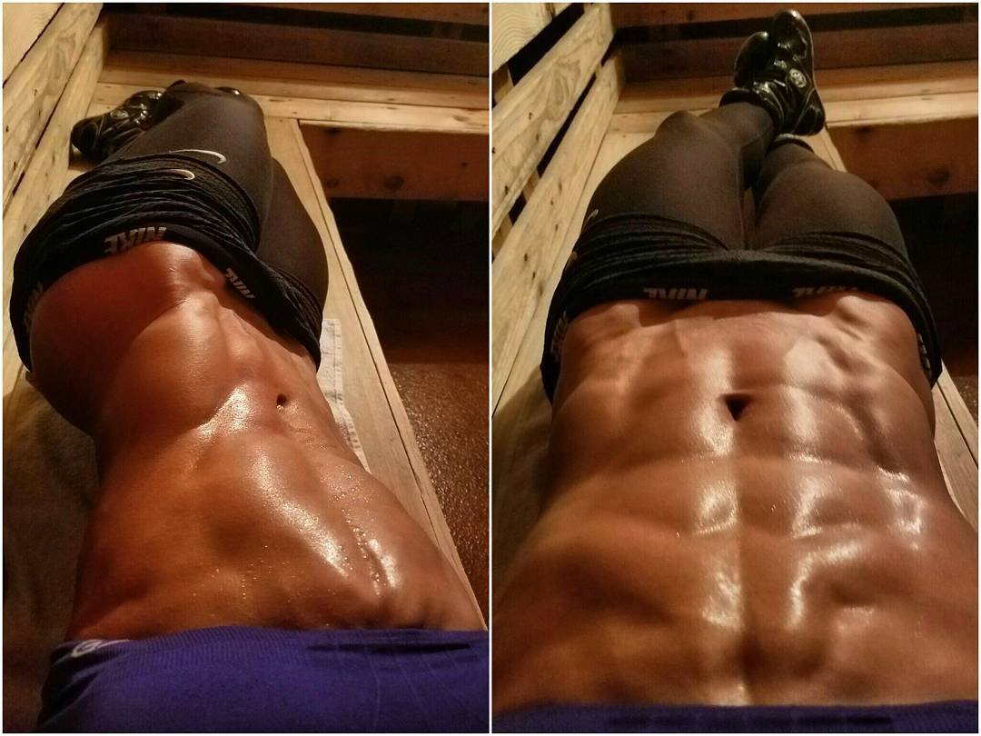 Flexing abs and doing crunches pic
