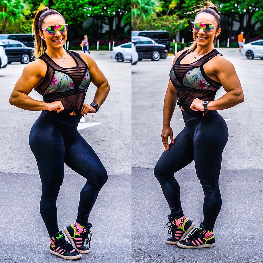 Muscular women in lycra/spandex leggings